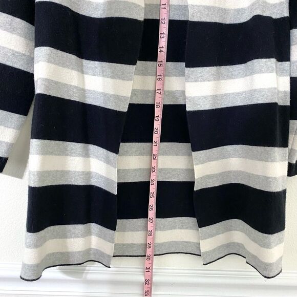 ELLE Striped Oversized Cardigan Sweater Black Gray White Size Small - Picture 7 of 8